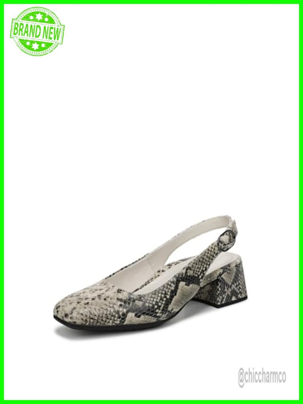 Slingback Block Heel Leather Pump with Arch Support & Buckle Closure
